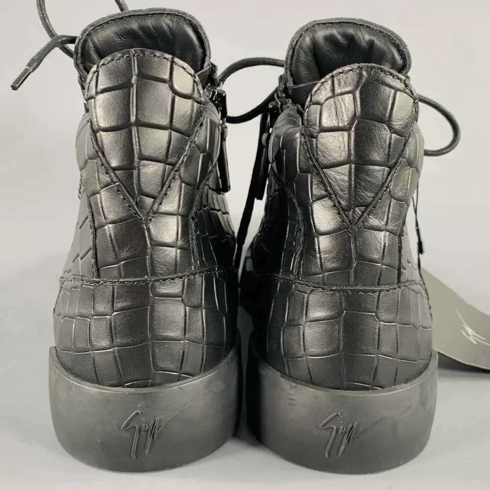 GIUSEPPE ZANOTTI Size 9 Black Croc Embossed Leather High Top Sneakers